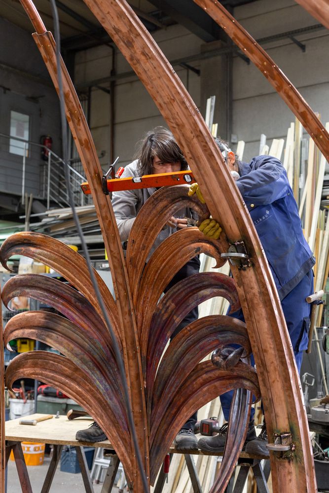 Zusammenbau Palmenkuppel, Foto: Stefan Müller